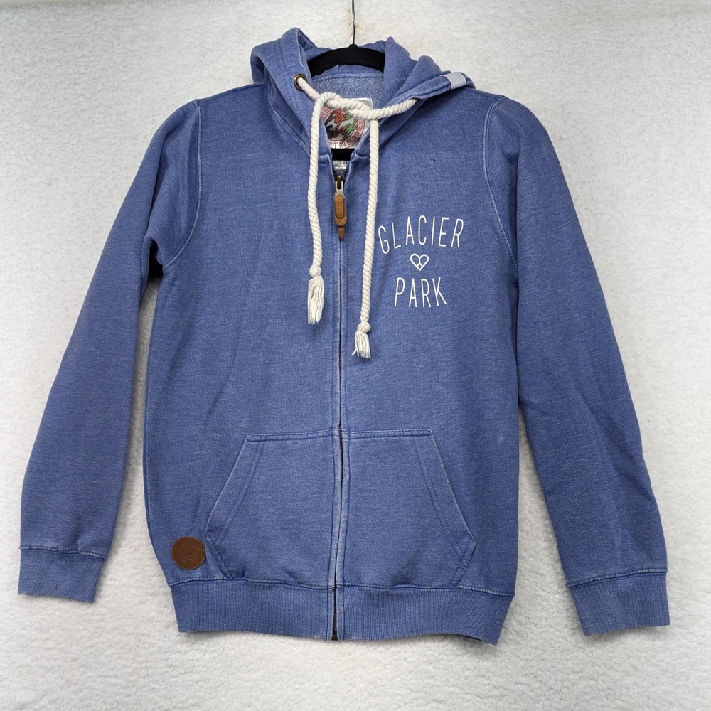 Pop Surf Glacier Park Blue Full‎ Zip Hoodie Sweatshirt Women's Medium Casual